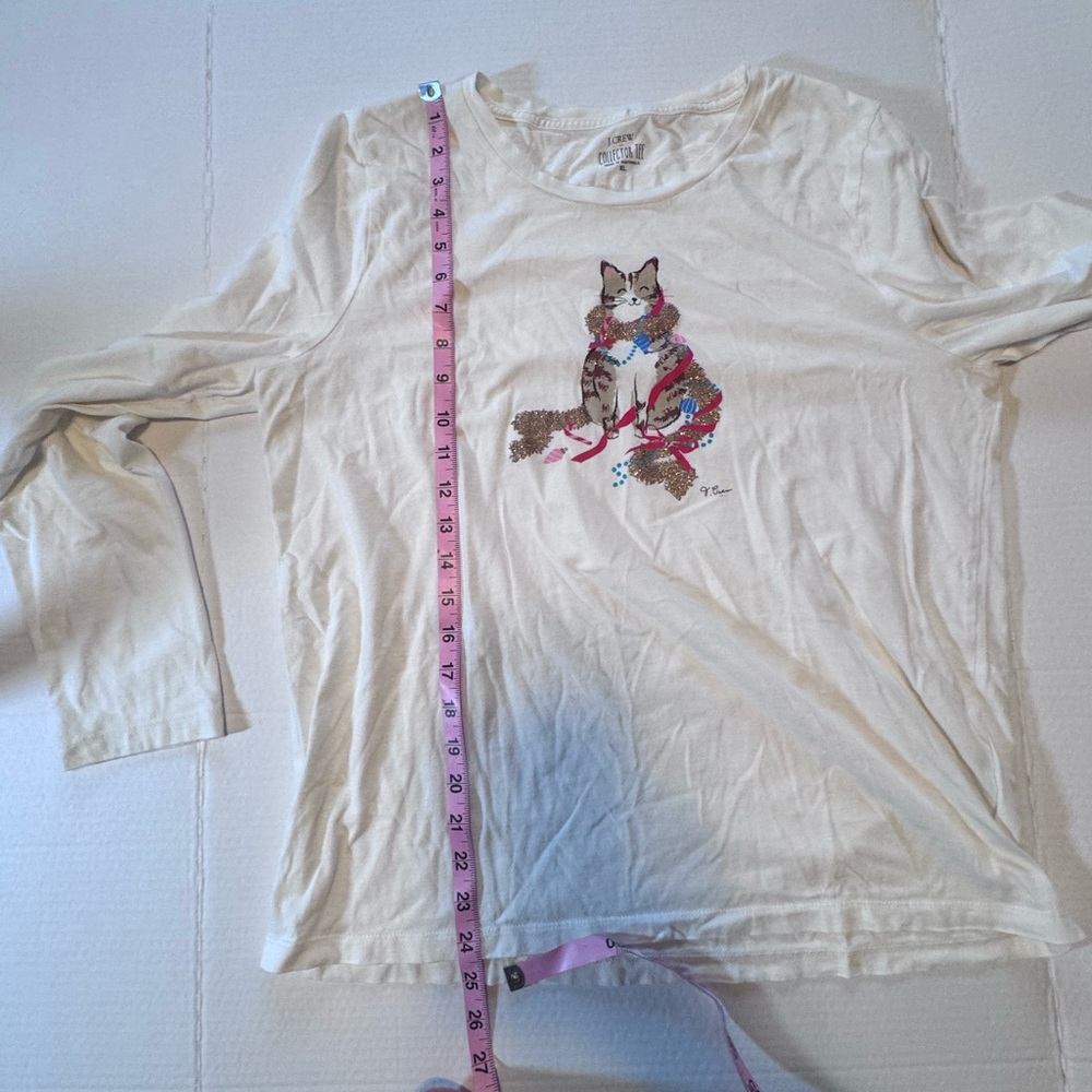 J. Crew Cream Cat Graphic Long Sleeve Tee - Picture 5 of 8